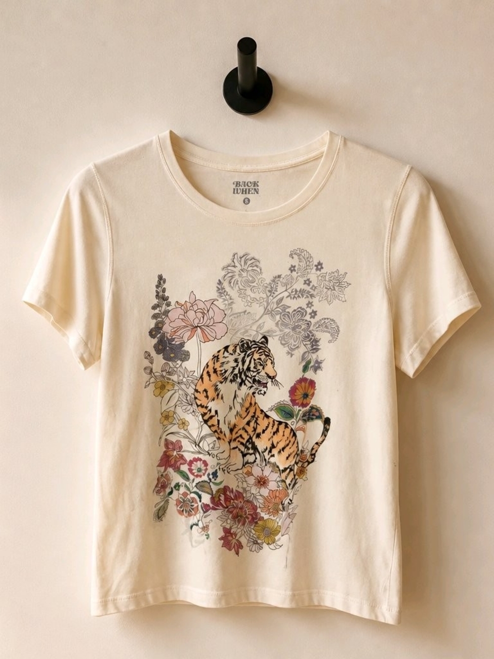 Cream Floral Tiger Graphic Short-Sleeve Tee